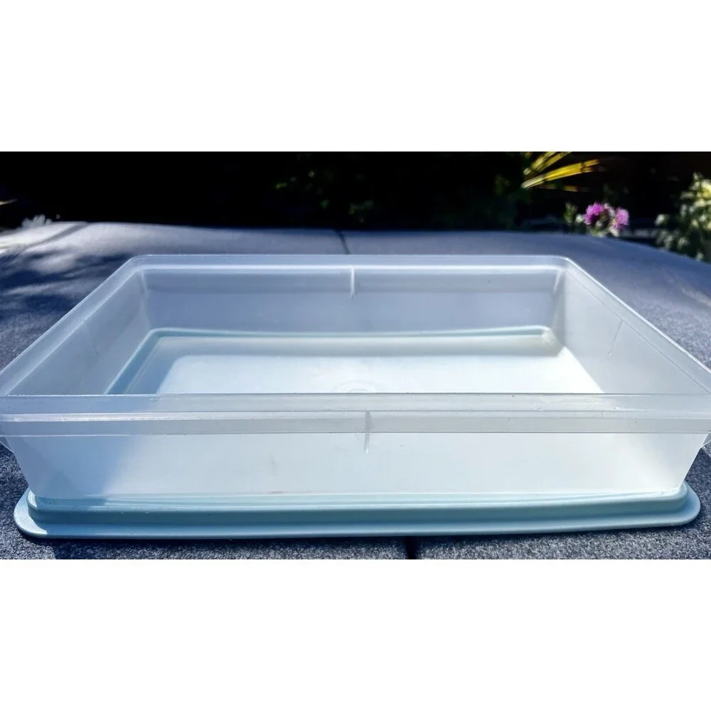 Vintage Tupperware 290-2 Snack N Stor Deli Keeper Blue Lid 291-10 13x9 USA
